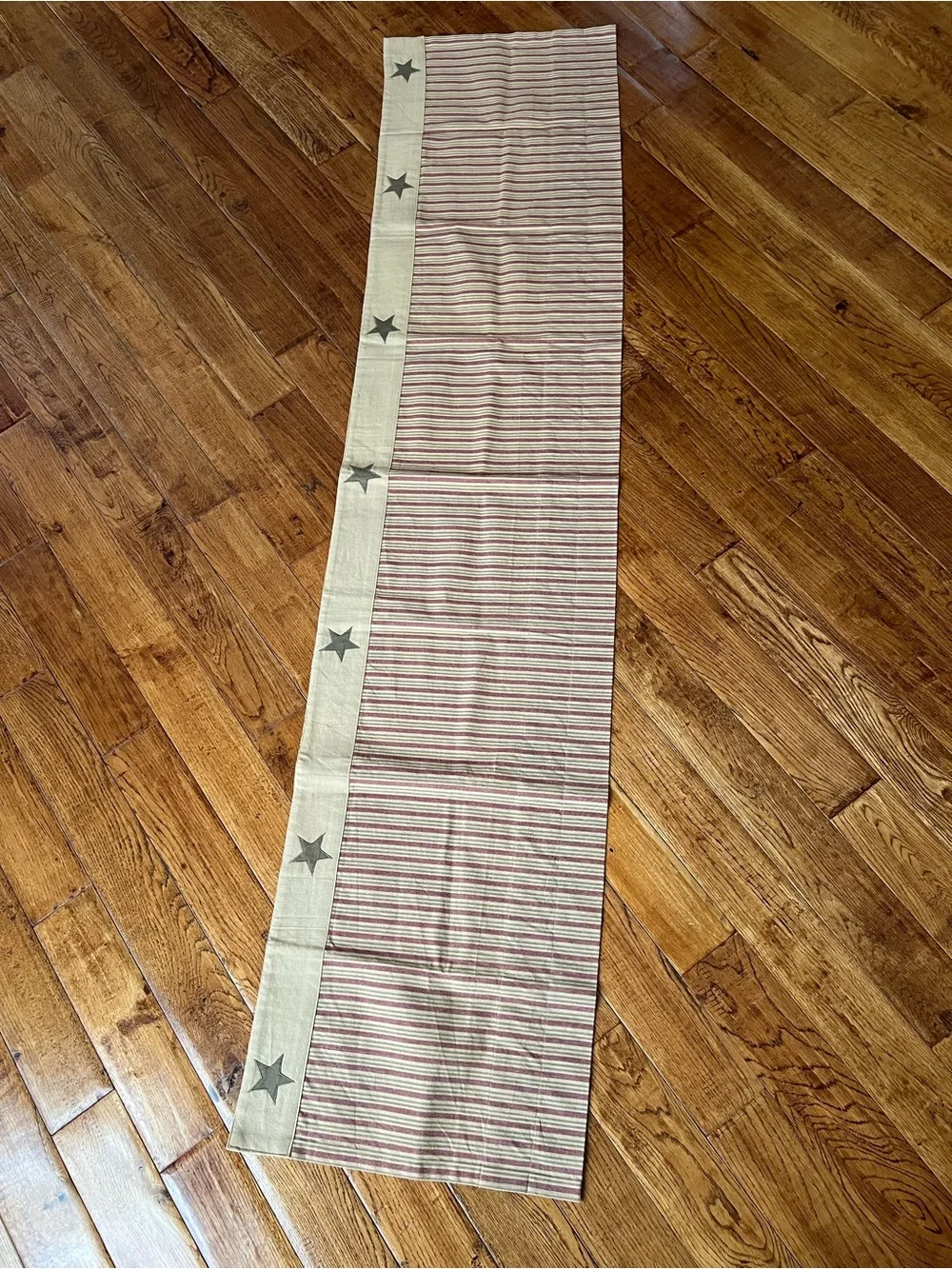 Table Runner Cotton Stars and Stripes in Tan Navy Dark Red 16” x 72”